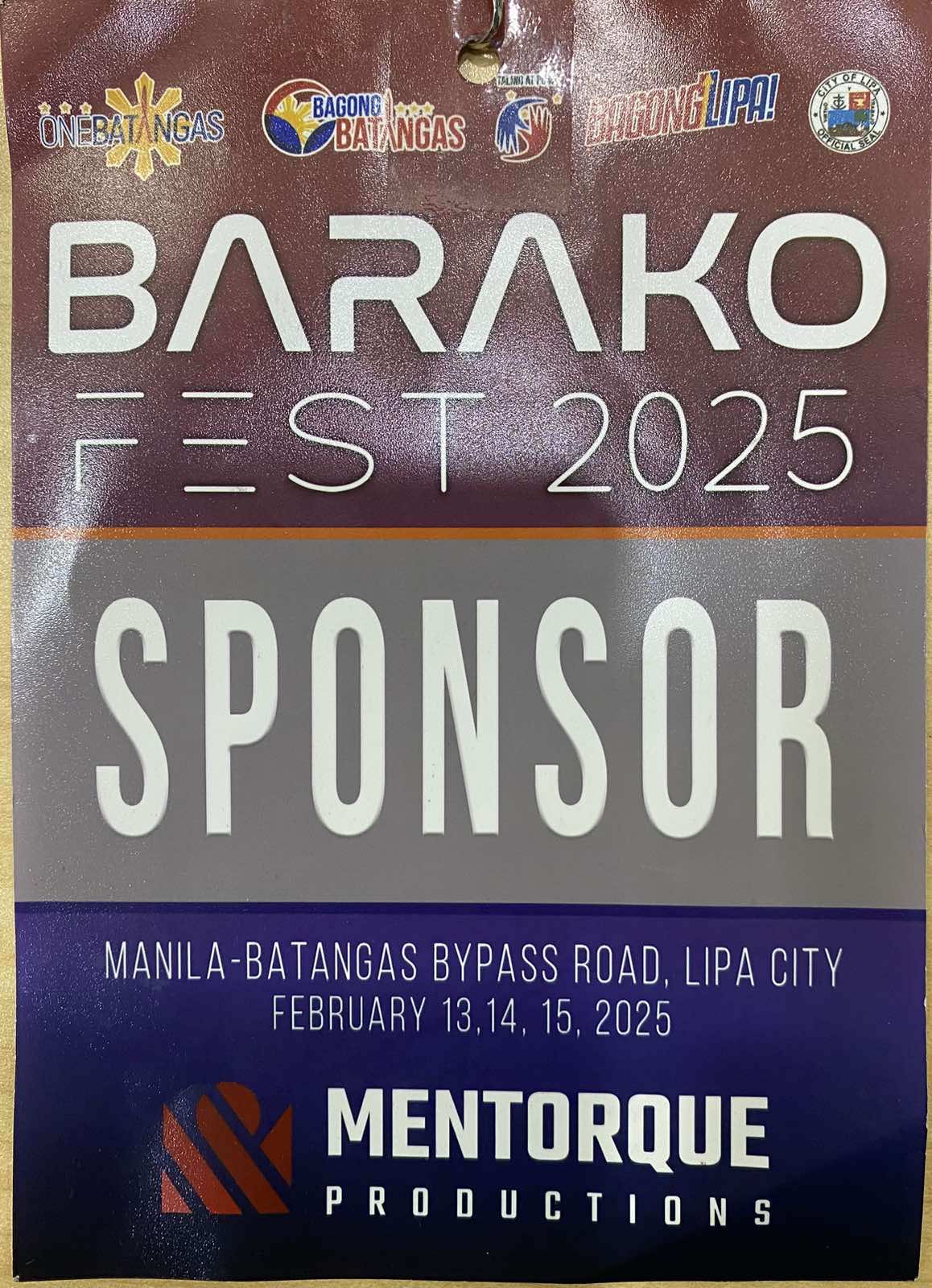 Barako Fest 2025 sponsor badge, Lipa City, February 2025