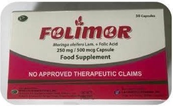 Folimor Moringa and Folic Acid capsule box